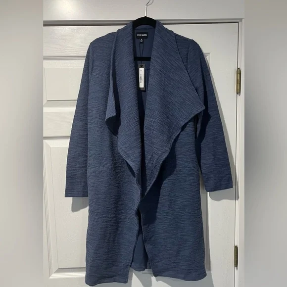 Steve Madden Slub Knit Blue Draped Cardigan - Picture 2 of 5